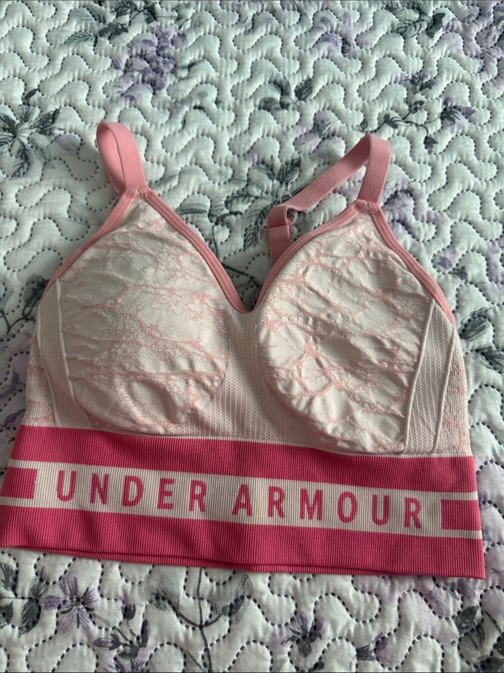 Under Armour Pink Lace-Detail Sports Bra with Branded Band